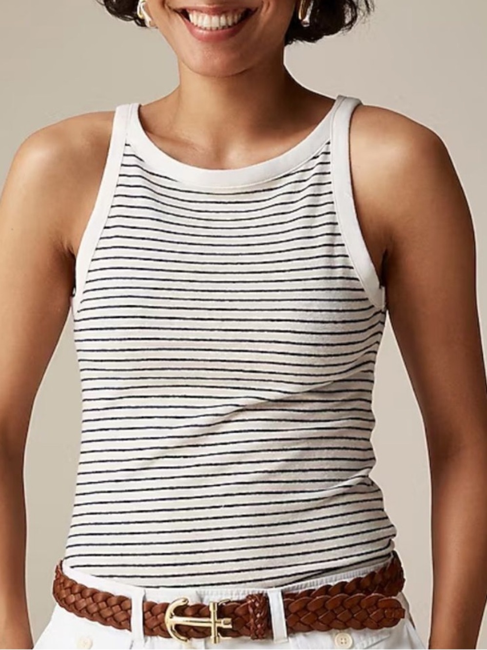 J Crew High-neck tank top in striped stretch linen blend Womens XS Alexa Stripe